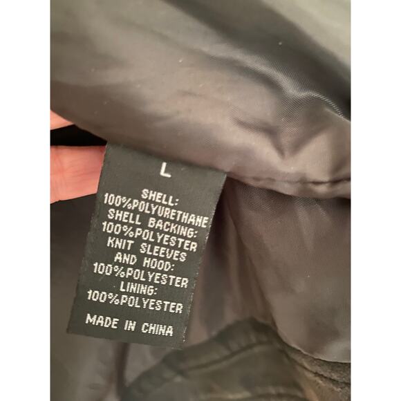 Baccini Jacket Faux Leather Hoodie with soft knit sleeves and hood Size Large - Picture 10 of 10